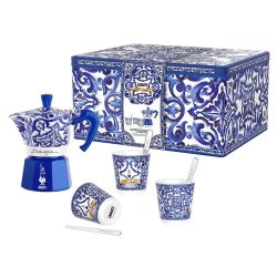   Bialetti Dolce&Gabbana Moka Express kávéfőző 6 adag +  Dolce&Gabbana csésze 3 darab/ ezüst keverő 3 darab Díszdobozban D&G