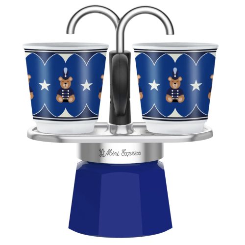 Bialetti Karácsonyi Maci - Mini Express kotyogós kávéfőző 2 személyes kék