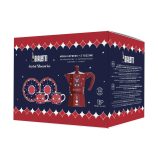 Bialetti Karácsonyi Maci - Moka Express kávéfőző 3 személyes, piros színű + csésze és csészealj szett 2db