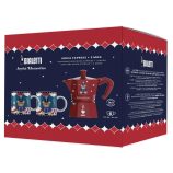 Bialetti Karácsonyi Maci - Moka Express kávéfőző 6 személyes, piros színű + csésze és csészealj szett 2db