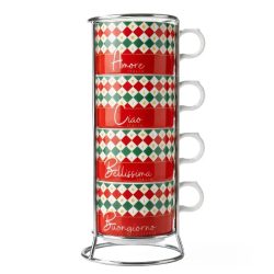   Bialetti Italia cappuccinós csészeszett állvánnyal, 4 db, 160 ml