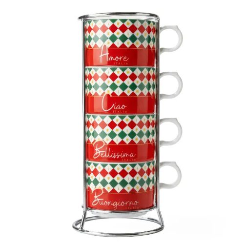 Bialetti Italia cappuccinós csészeszett állvánnyal, 4 db, 160 ml