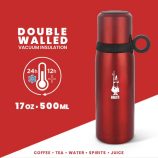 Bialetti Hőtartó rozsdamentes acél palack pohárral, piros 460 ml
