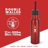 Bialetti Hőtartó, rozsdamentes acél palack, piros 500 ml