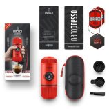Wacaco Nanopresso hordozható kávéfőző őrölt kávéhoz, Láva vörös + kemény védőtok